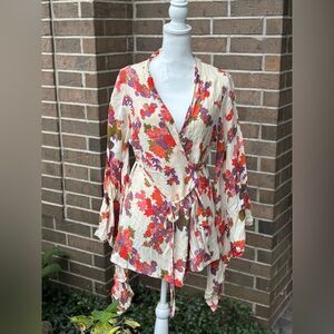 Floral Print Wrap Kimono Robe